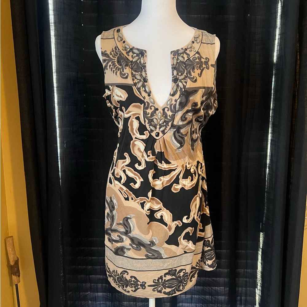 Hale Bob Black and Tan Embellished Blouse